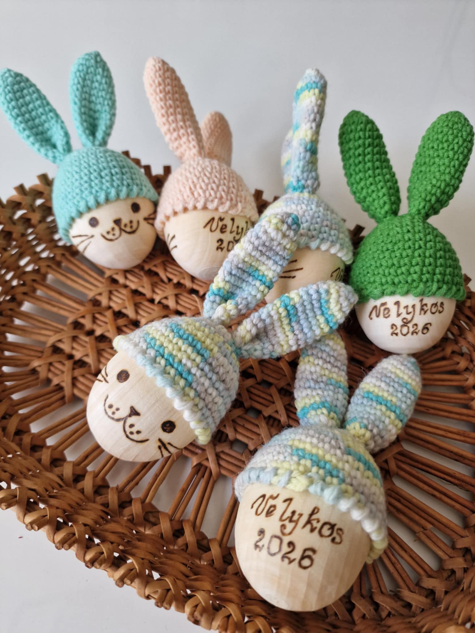 Velykiniai mediniai kiaušiniai (dekoras - nerta vąšeliu, pirografija) - Image 2